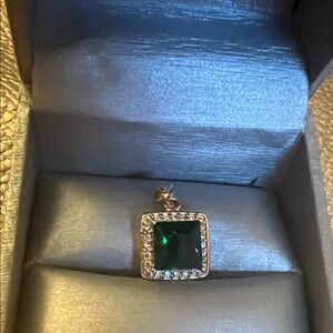 Green Emerald Pendant with 14k Gold Electroplated Silver& CZ halo Accent